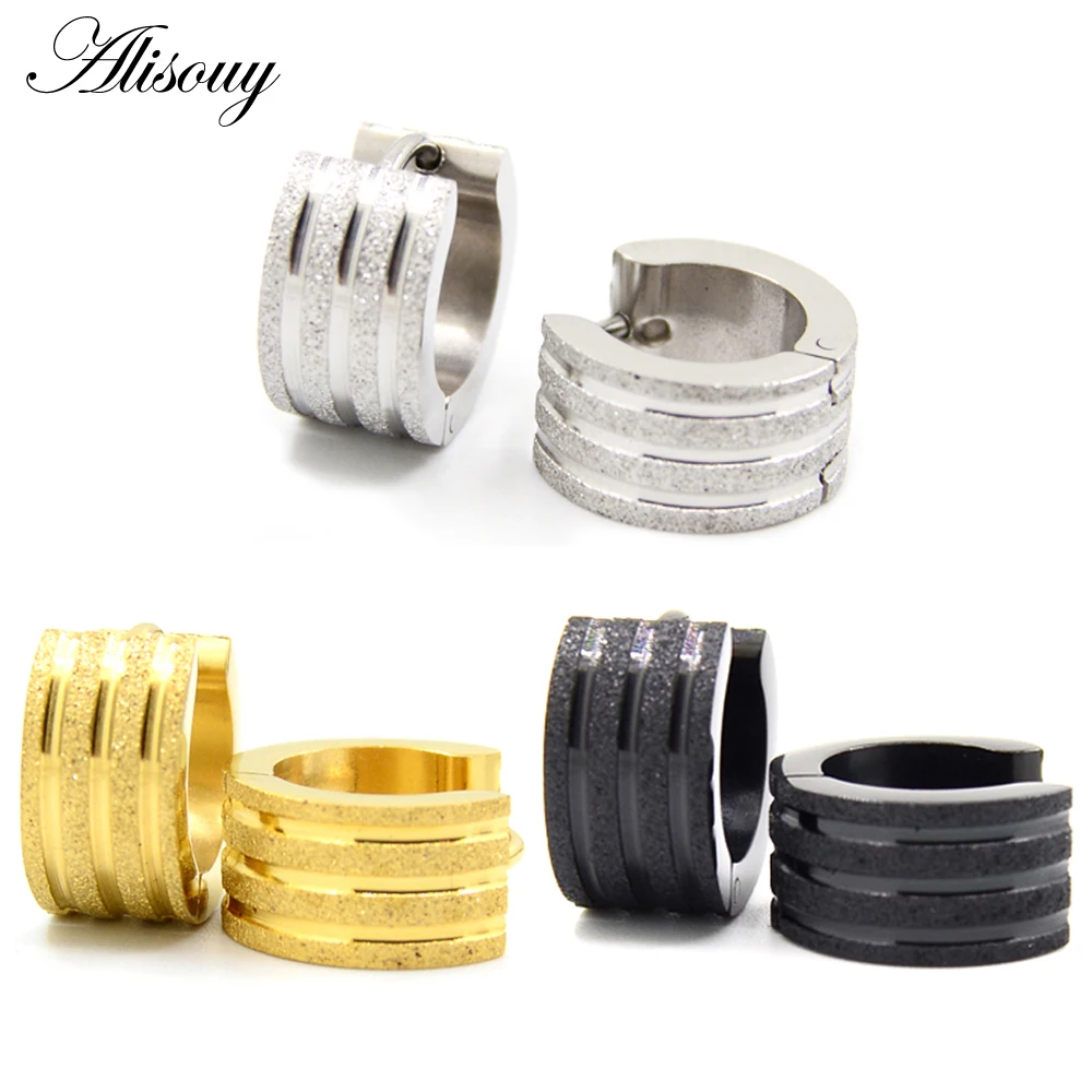 Alisouy 1 pair Punk Gold Color Stainless Steel Hoop Earrings Hoop Earring Circle Fashion Earrings for Women Man ear Jewelry