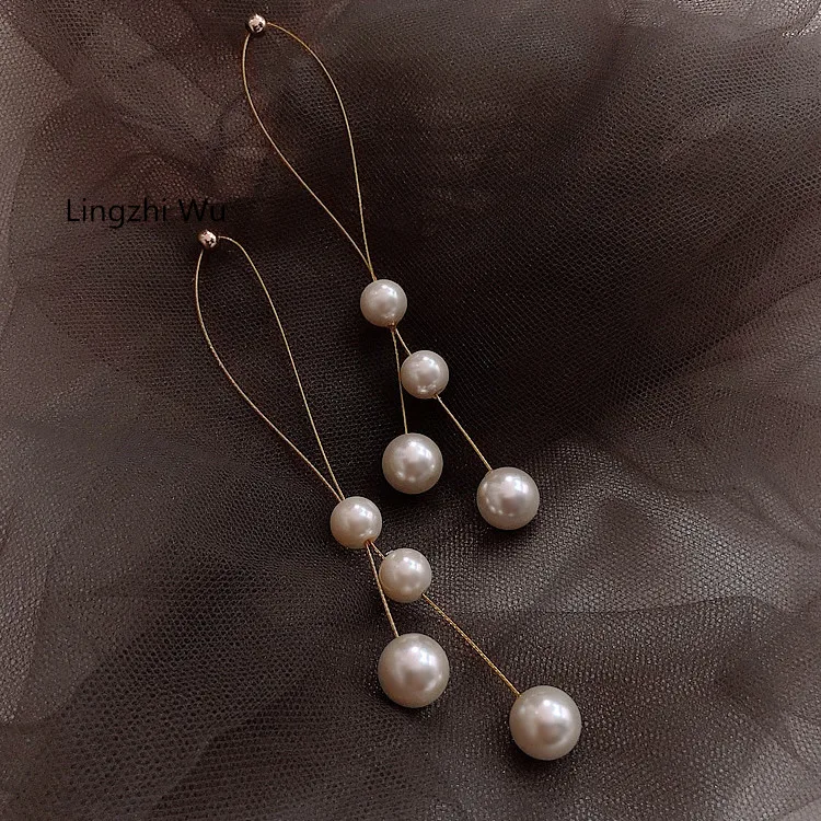 

Lingzhi Wu Top Quality Pearl Earrings 2024 100% Silver Long Drop Earrings Female Elegant Korean Influencer New Arrival