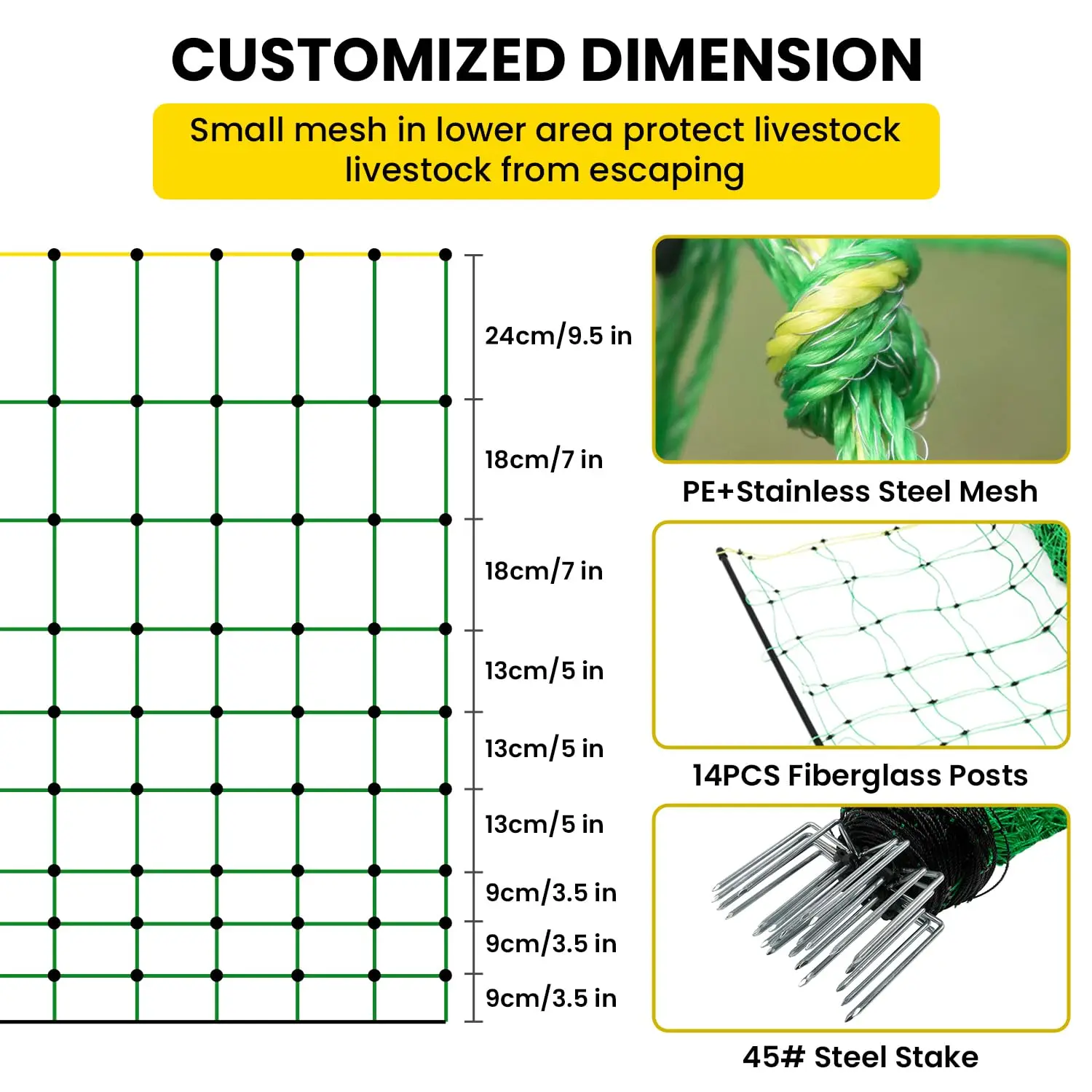 Electric Fence Netting, 49.6" H x 164'L Anti-Predator Poultry Fence Kit with Posts for Livestock