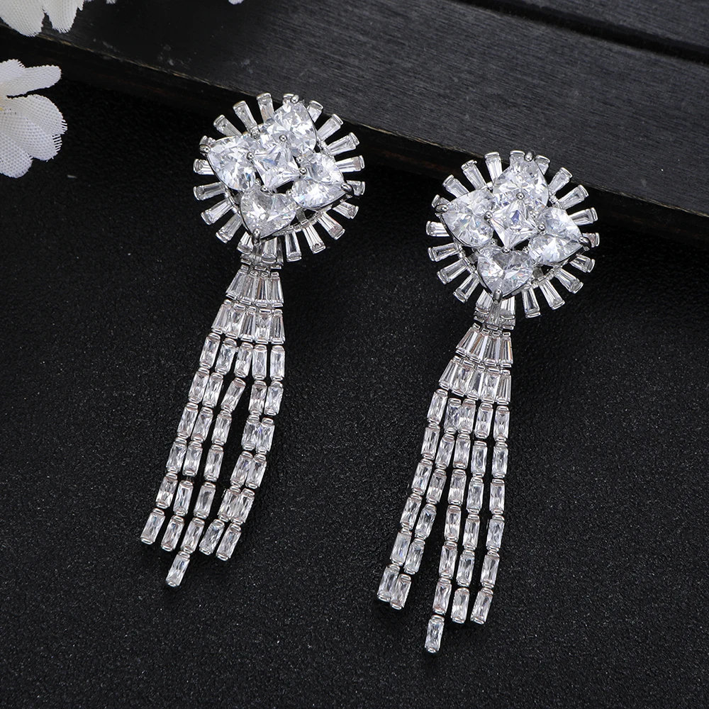高級ハートカット-cz-タッセルステートメントイヤリングウェディングパーティーイヤリング女性用-brincos-boucle-d'oreille