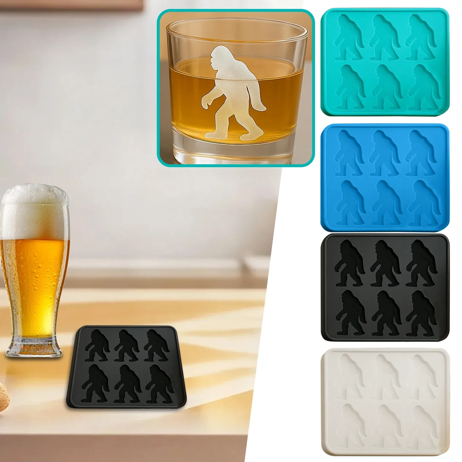 Moldes de molde de hielo monstruo con forma de Bigfoot, moldes de cubo de silicona para aperitivos congelados con sabor casero, hace 6 bandejas de hielo de whisky gigantes