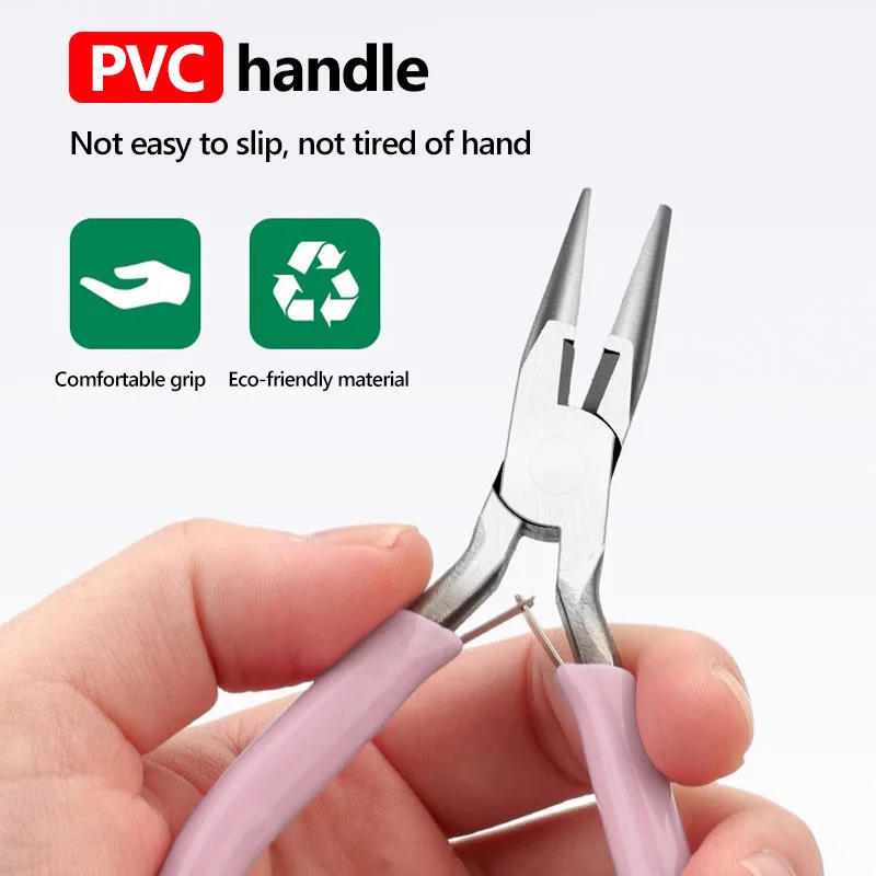 5-Zoll-tragbare Mini-Diagonalzangen-Sets aus rosa Metall, rund, gebogen, Nasenschneider, handgefertigt, Perlen für DIY-Schmuckherstellung – Detail 7