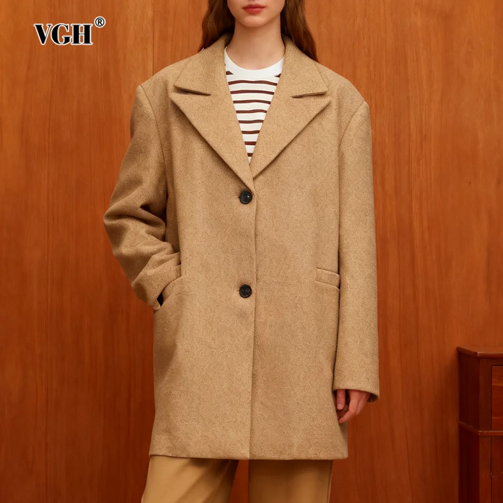 

VGH Temperament Loose Solid Blazers For Women Lapel Long Sleeve Spliced Button Autumn Casual Commute Jacket Female Fashion New