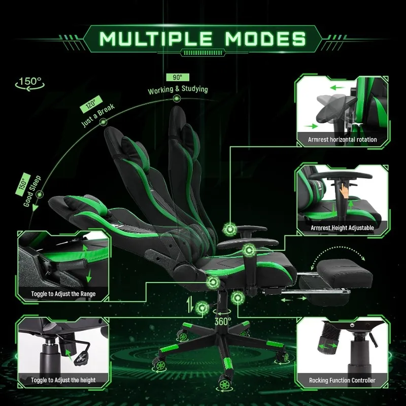 كرسي ألعاب home. كرسي سباق مريح عالي الظهر للكمبيوتر كرسي ألعاب قابل للتعديل مع مسند للقدمين، دعم قطني سوي #3