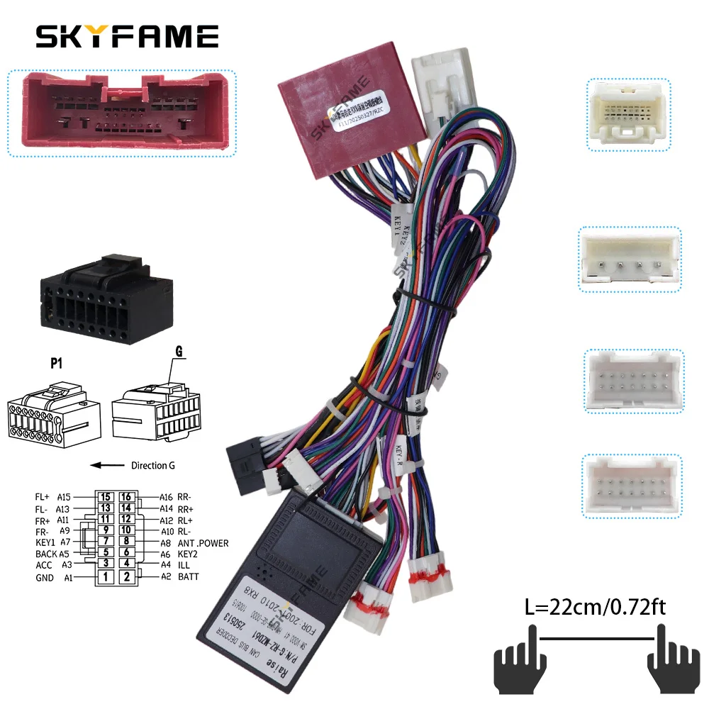SKYFAME Car 16pin Wiring Harness Adapter Canbus Box Decoder Android Radio Power Cable For Mazda RX8
