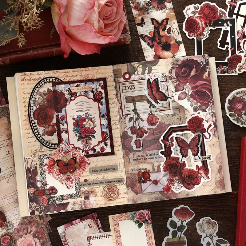 152 Sheets Vintage Scrapbook Paper Kit Multi-Material DIY Journal Decorative Background Sticker Set Craft Supplies