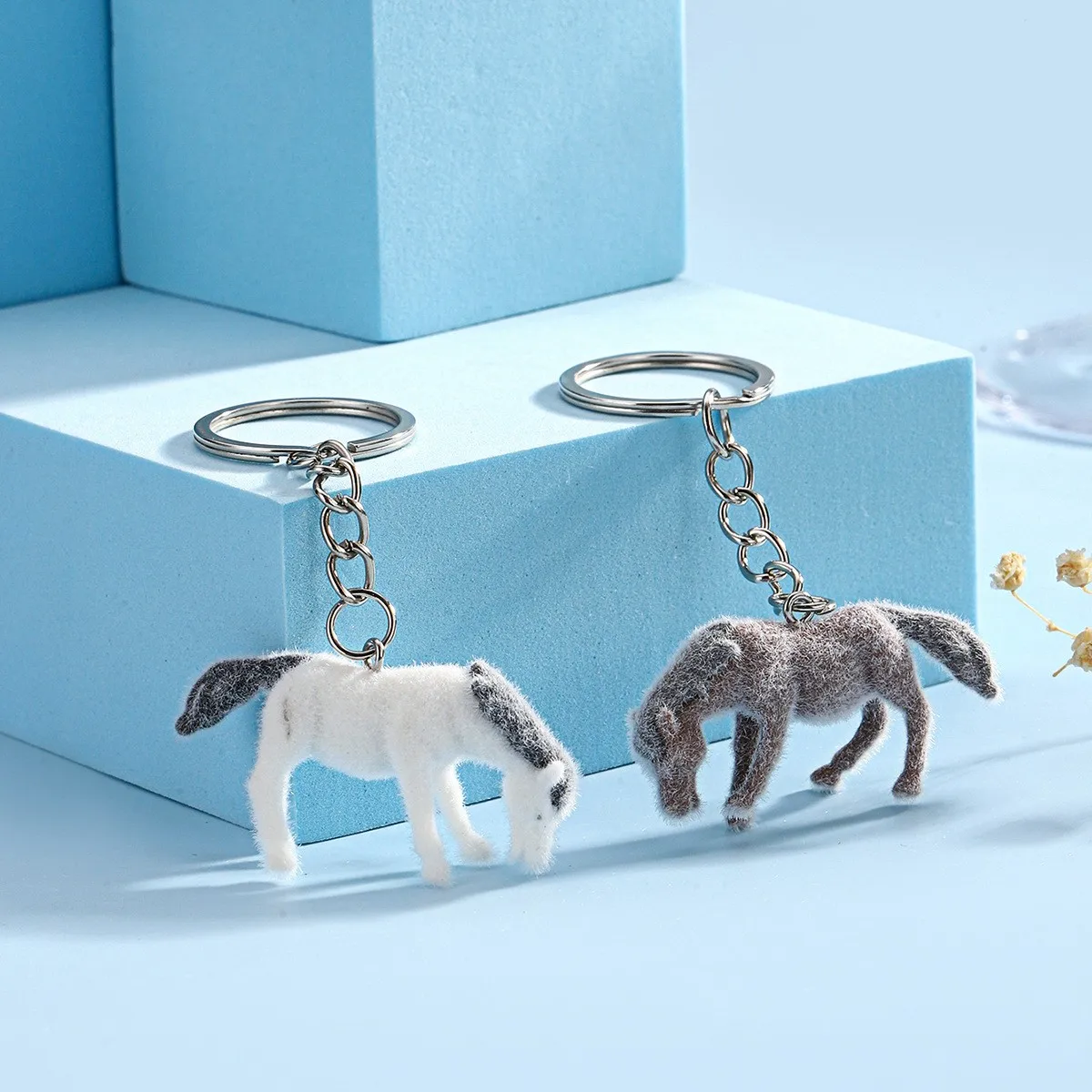 Cute Cartoon 3D Flocking Pony Keychain Pendant Creative Mini Pony Bag Charm Schoolbag Decorative Pendant Key Chain Match Jewelry