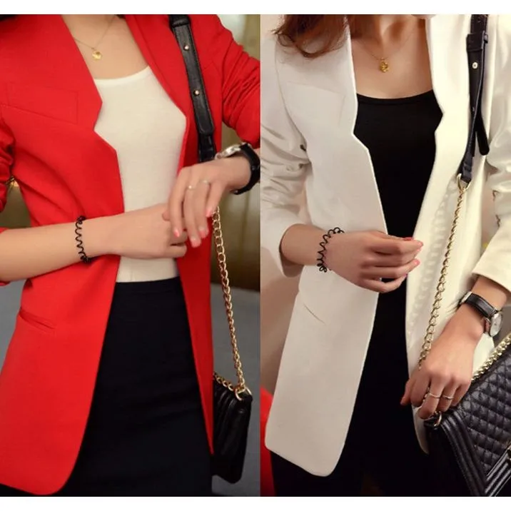 

Korean Version Slim Fit Women's Casual Suit Jaet New Sle 06 Pure Color Commute Sle Long Sve Mid-Length Other Fabric
