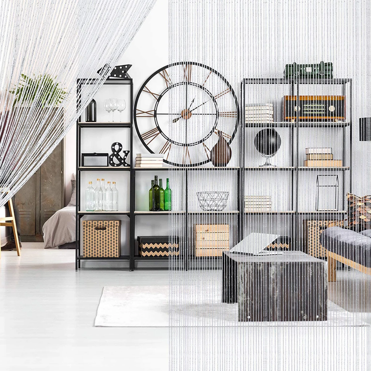 100x200CM Living Room String Curtain Shiny Tassel Silver Line Cortinas Solid Color Window Home Door Divider Curtain Home Decor