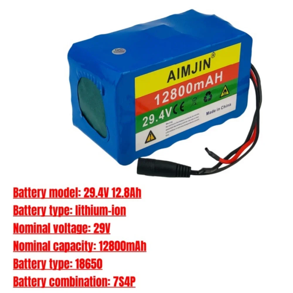 18650 Akkupack 7S4P 29,4 V wiederaufladbarer Akku, 12800 mAh Hochleistungs-Lithium-Akku, 29,4 V Ladegerät