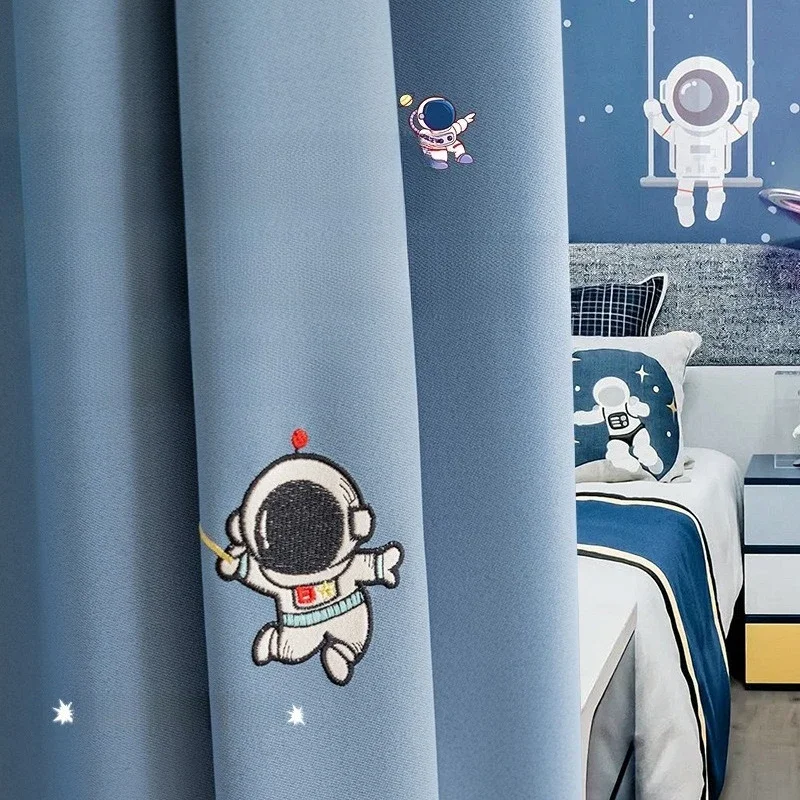 New Embroidered Children Boys and Girls Curtains Living Room Bedroom Balcony, Bay Window Dormitory Children's Room High Shading