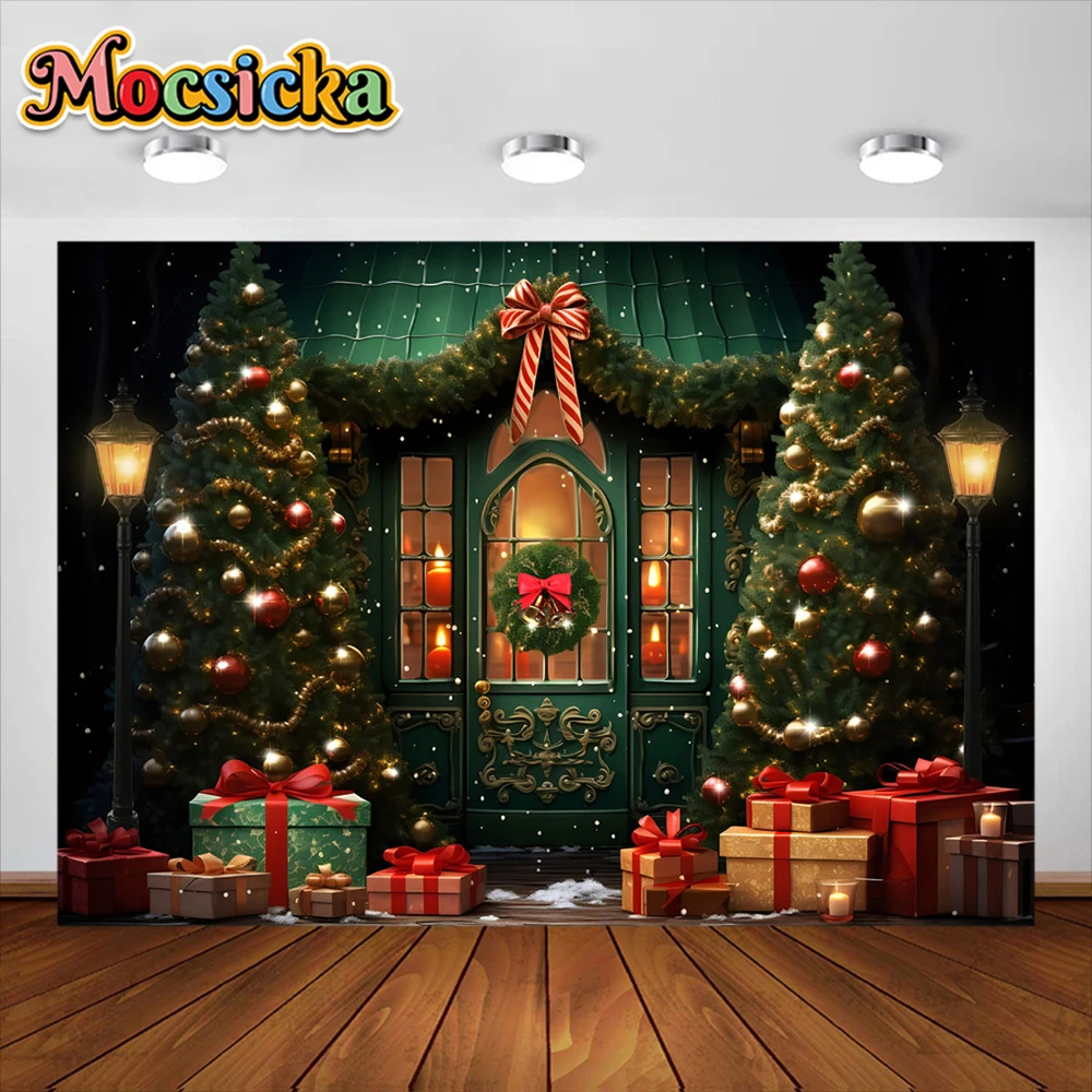 Mocsicka الشتاء عيد الميلاد خلفية التصوير الفوتوغرافي عيد الميلاد مشهد الثلج الطفل صور التصوير الفوتوغرافي الأسرة حفلة خلفية استوديو تبادل لاطلاق النار الدعامة