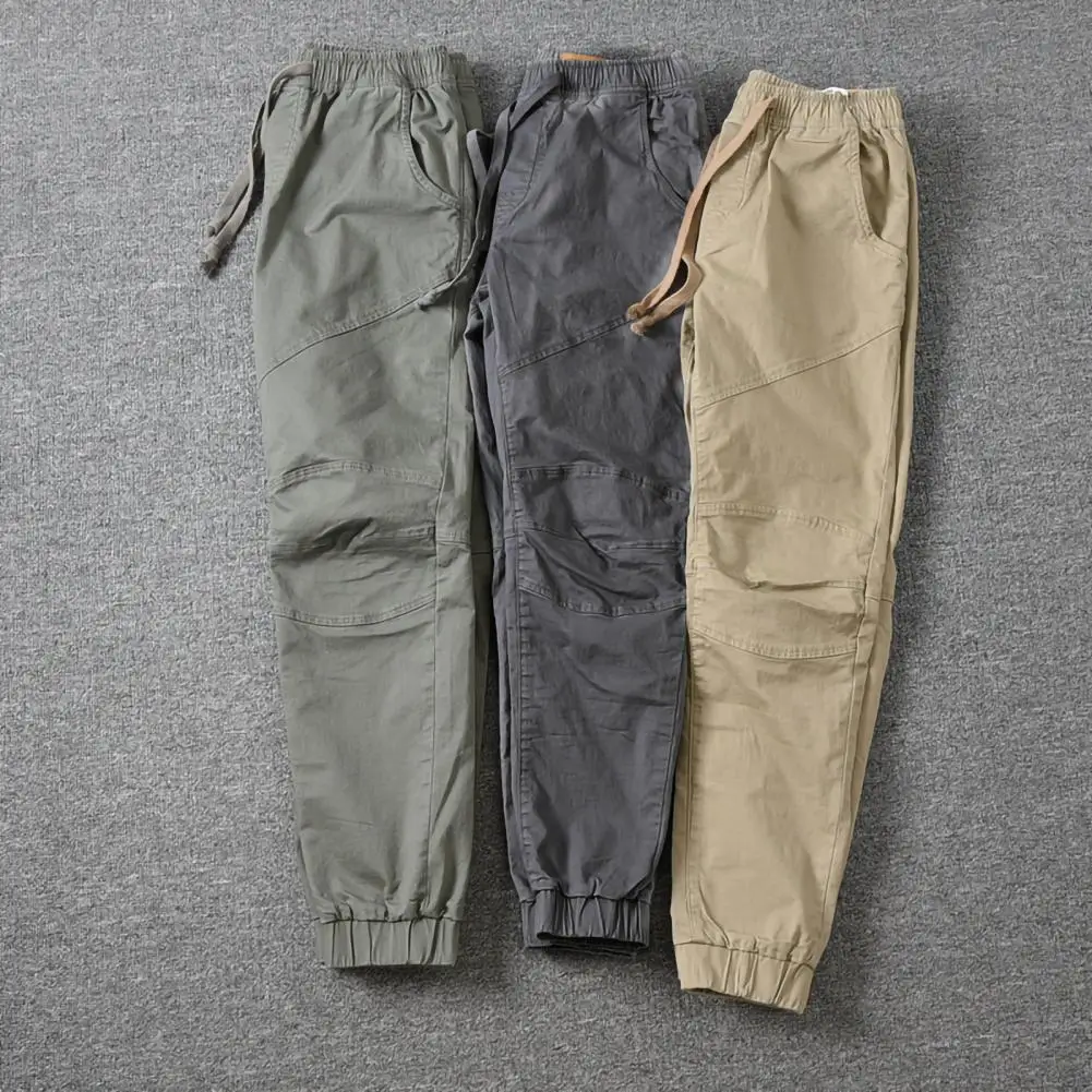 Men Overalls Simple Slim Cropped Pants Sporty Joggers Pants  Pure Color Vintage Cargo Pants for Party