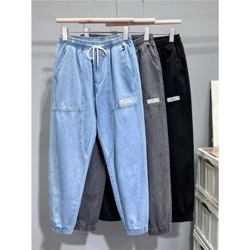 

Casual Loose Fit Men's Jeans Elastic Waist Workwear Harlan Pants Construction Site Labor Protection Wear Resistant Work Trousers