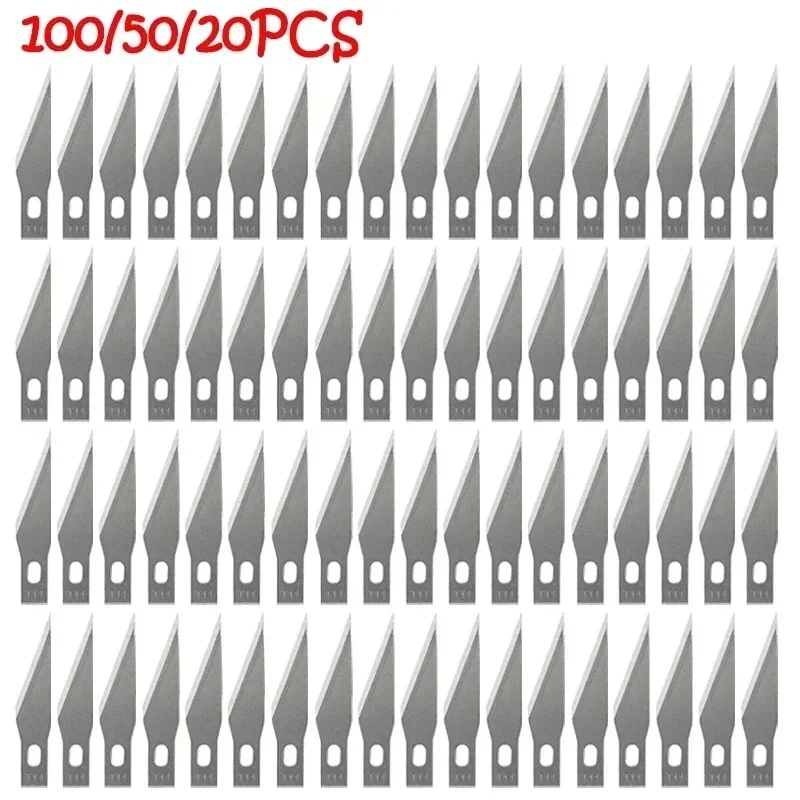 Chirurgische Skulptur Schneidwerkzeuge Metall Skalpellmesser 100/50/20 Stück Gravurmesser Klingen Holzschnitzerei Messerklinge Ersatz