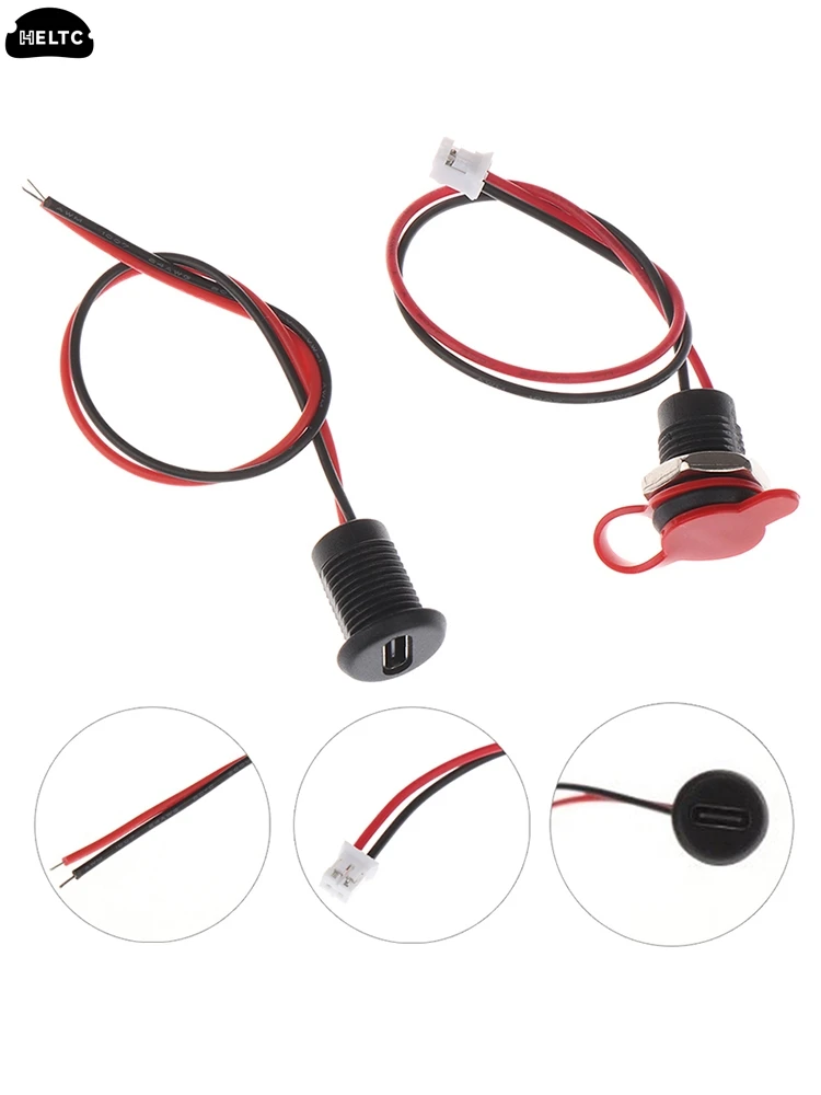 2Pin High Current Charging Socket With PH2.0 Nut Snap Lock Plate Type C Female Connector Jack Waterproof Socket With JST Cable