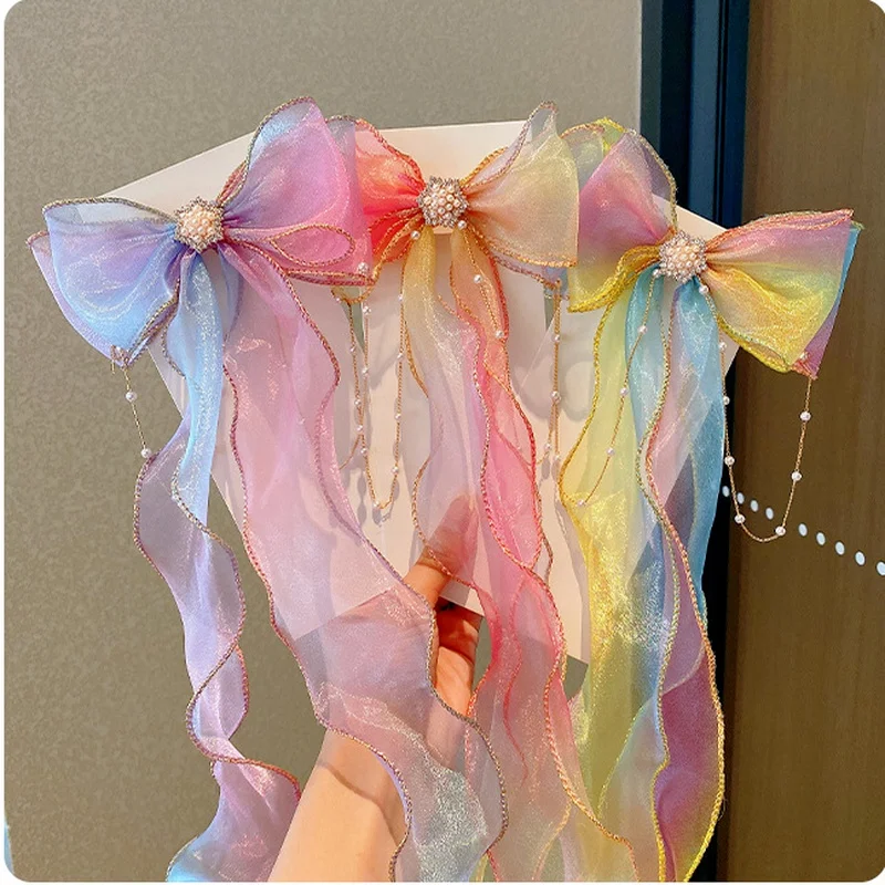 Fashion Hair Accessories New Girls Cute Colorful Chiffon Bow Ribbon Hairpins Children Sweet Hair Clips Hair Accessories