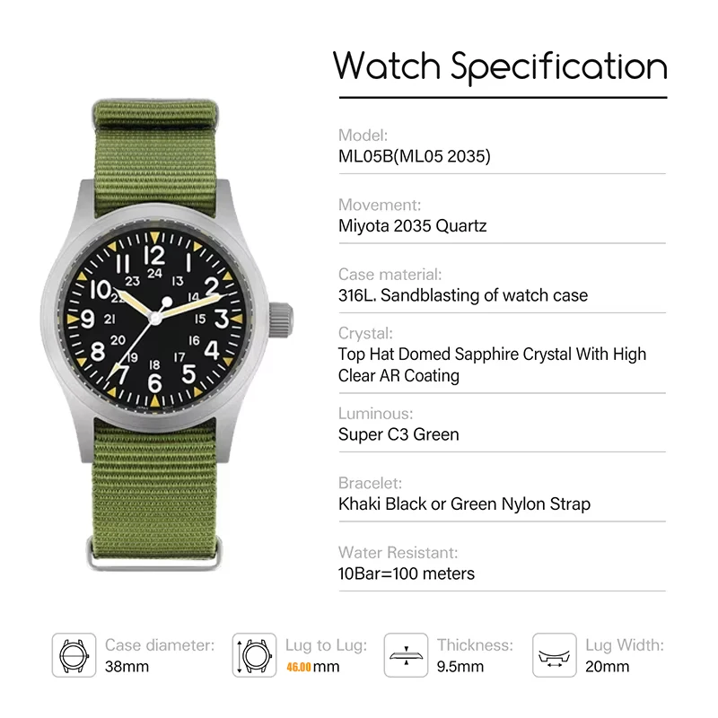 Militado ML05 38 ミリメートルメンズ腕時計 VH31 クォーツミリタリー