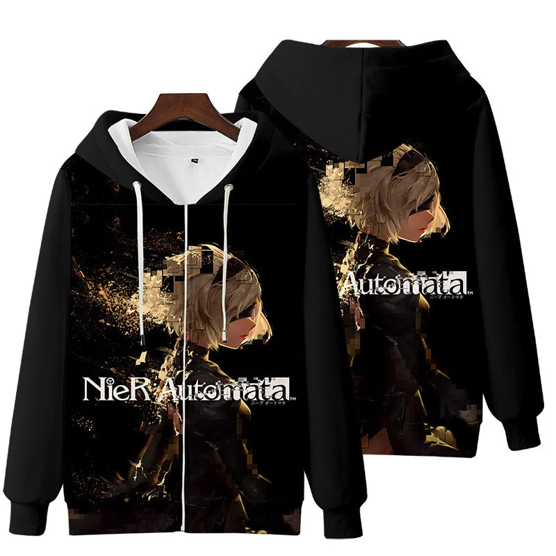 Game NieR Automata 2B YoRHa No. 2 Type B 9S YoRHa No. 9 Type S Cosplay Costume 3D Sweatshirt Men Zipper Hoodies Outwear Coat