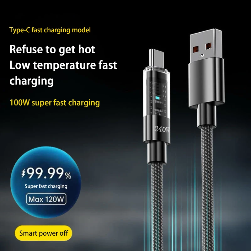 240W Nylon LED Digital Display USB C Charger Data Cord USB Dual Type C Super Fast Charging Cable For Iphone Xiaomi Huawei New