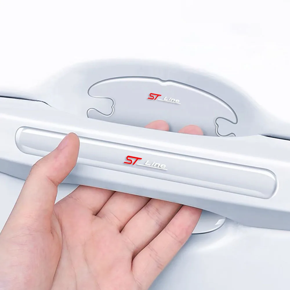 8pcs Car Door Handle Bowl Protector Transparent Anti-collision ST LINE Logo For FORD FIESTA FOCUS MONDEO ST Auto Car Styling
