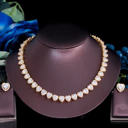 ThreeGraces Luxury Cubic Zirconia Stone Shiny Heart CZ Stud Earrings and Necklace Bridal Wedding Jewelry Set for Women TZ952