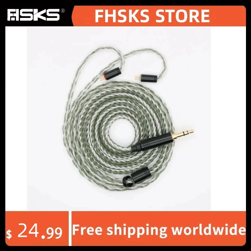 

2024New FHSKS GY2402 Audio16 Strand Silver Green Plated Copper Wire MMCX/QDC/TFZ/0.78mm 2-pin Earphone Upgrade Cable 2.5/3.5/4.4