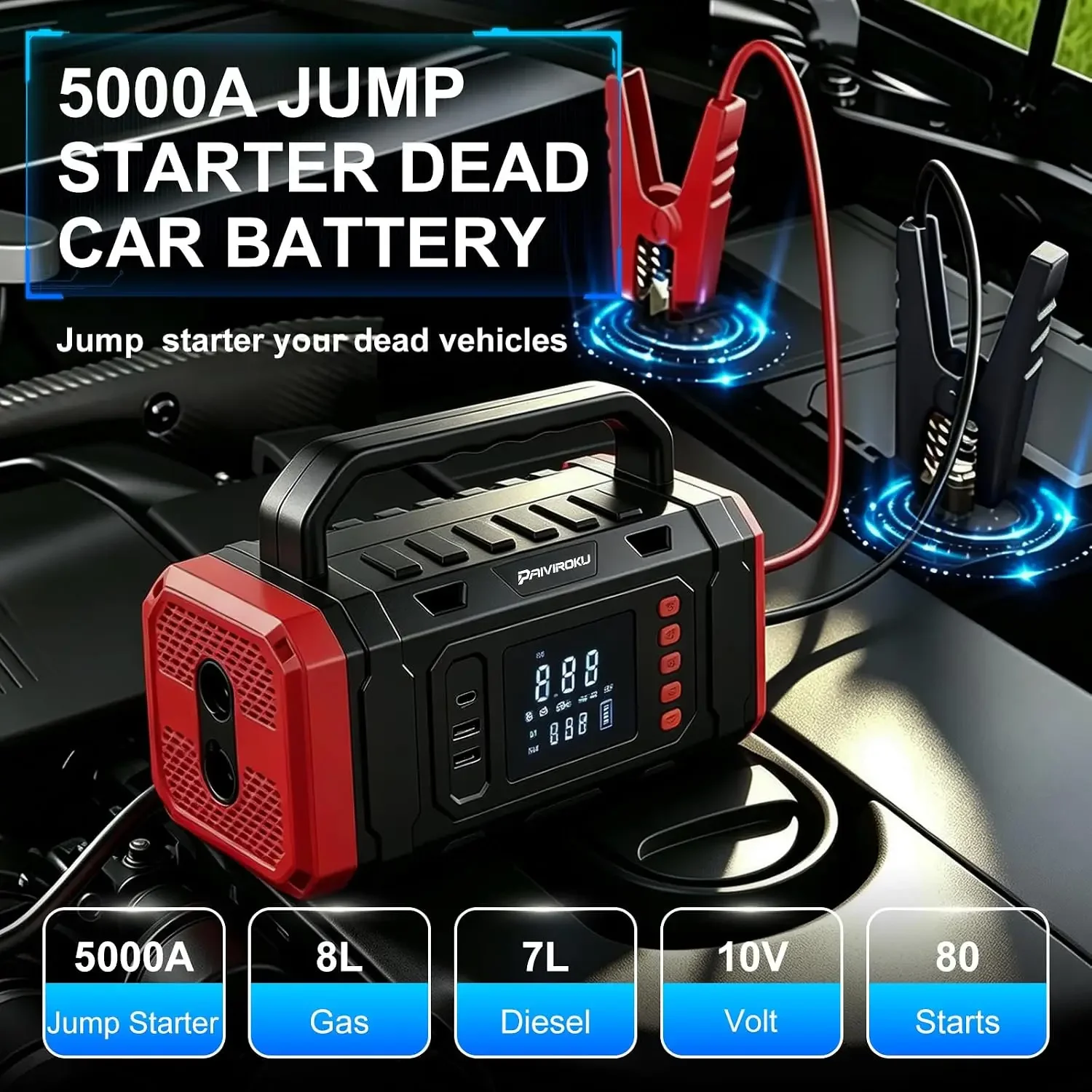 20000mAh Car Battery Jump Starter with Vacuum Cleaner Air Compressor Pool Mattress Tire Inflator Car Battery Booster Power Bank