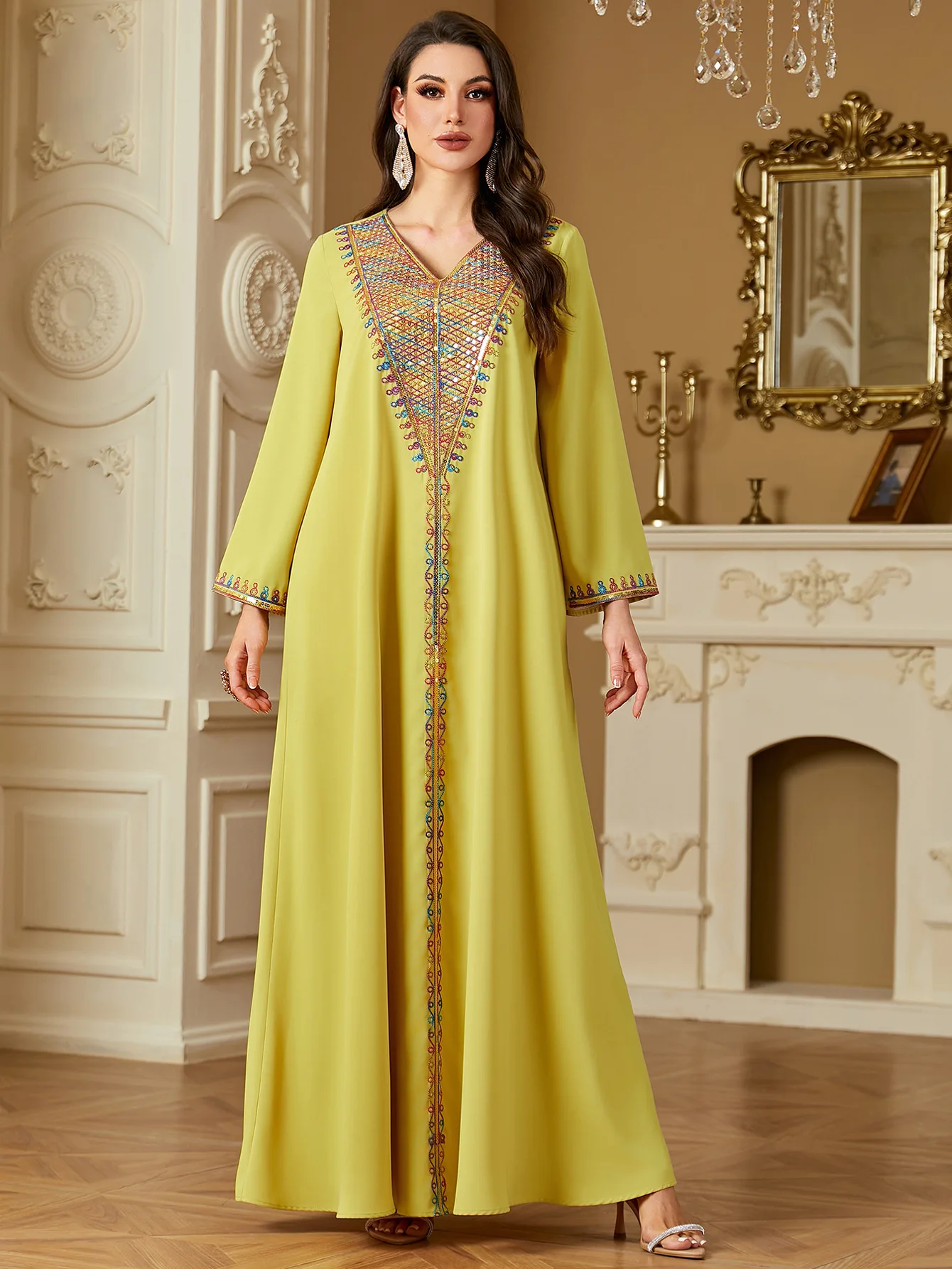 2025 Ramadan paillettes broderie Abayas pour femmes Robe musulmane Eid turquie caftan dubaï Femme Robe maroc robes Jalabiya Caftan