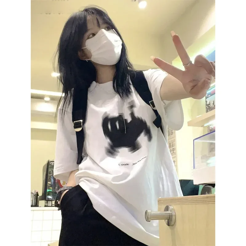 Cotton Women Tshirt Cartoon Print Graphic Woman 2023 Summer Fashion Brand Short Sleeve T-shirts High Quality Funny Cats Tops Tee