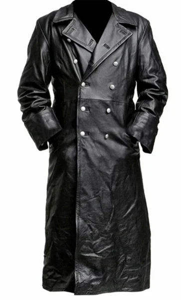 MEN'S GERMAN CLASSIC WW2 MILITARY UNIFORM OFFICER BLACK  LEATHER TRENCH COAT