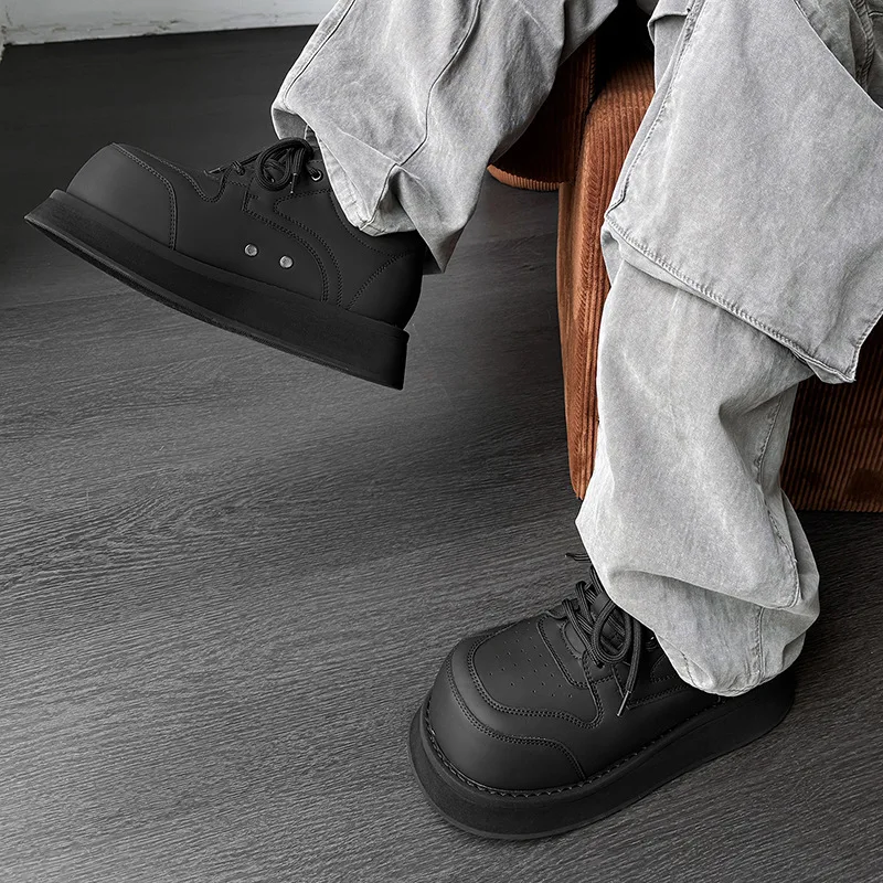 Man's Casual Shoes Derby Platform Increasing Thick Sole Ankle Boots For Men Gothic Vintage Brand Luxury Designers Sneakers