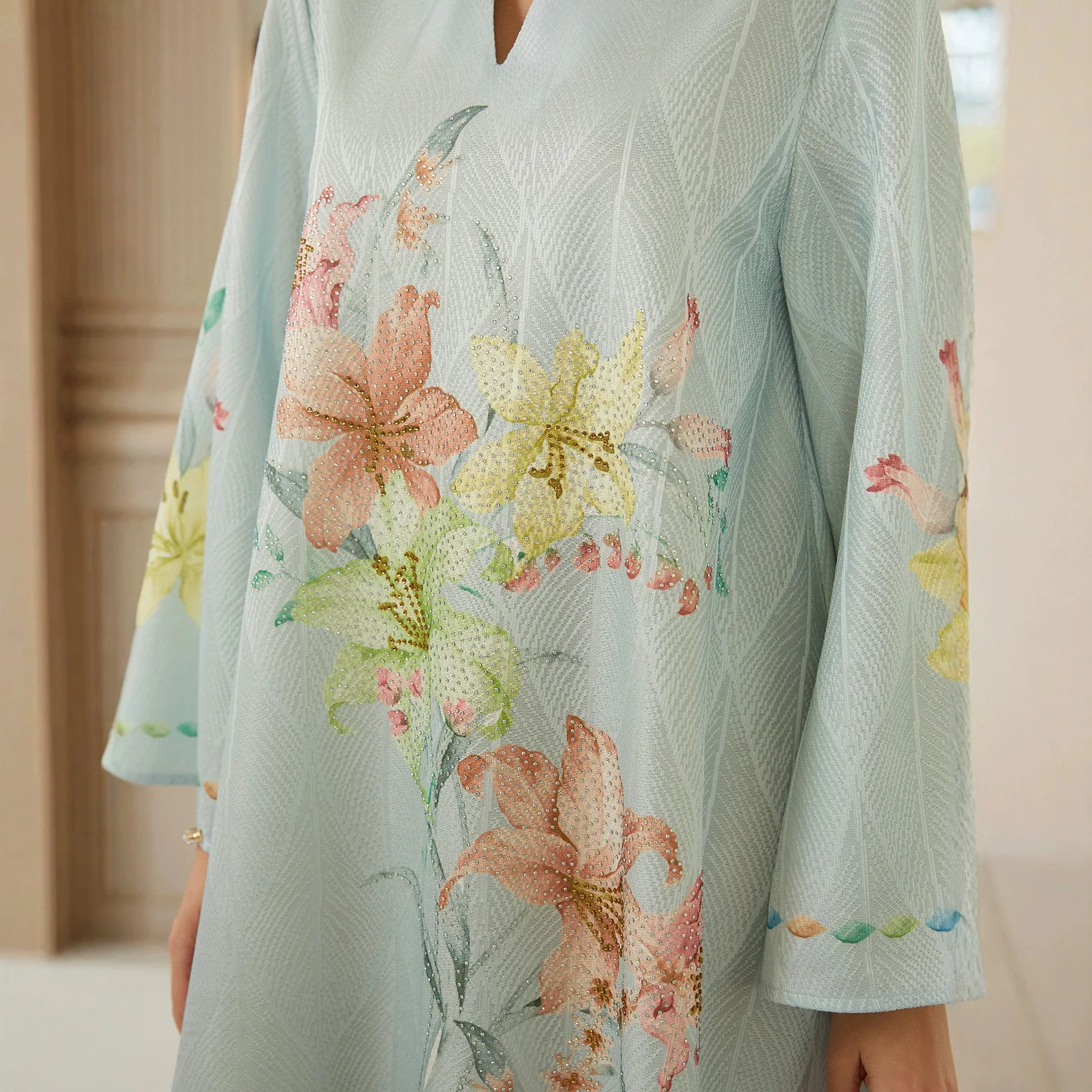 Eid Dress Abaya Women Flower Print Party Dresses Muslim Diamonds Vestidos Arab Long Robe Jalabiya Ramadan Morocco Dubai Kaftan 4