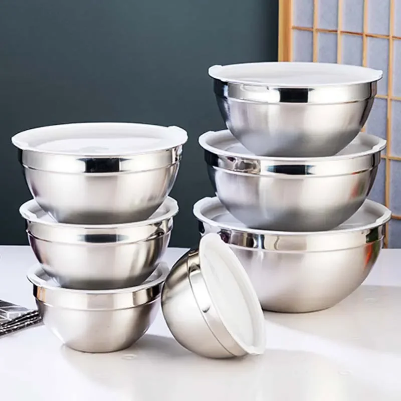 

Stainless Steel Salad Combination Bowl Set with Lid Kitchen Anti-rust Easy Clean Food Tableware Bowl