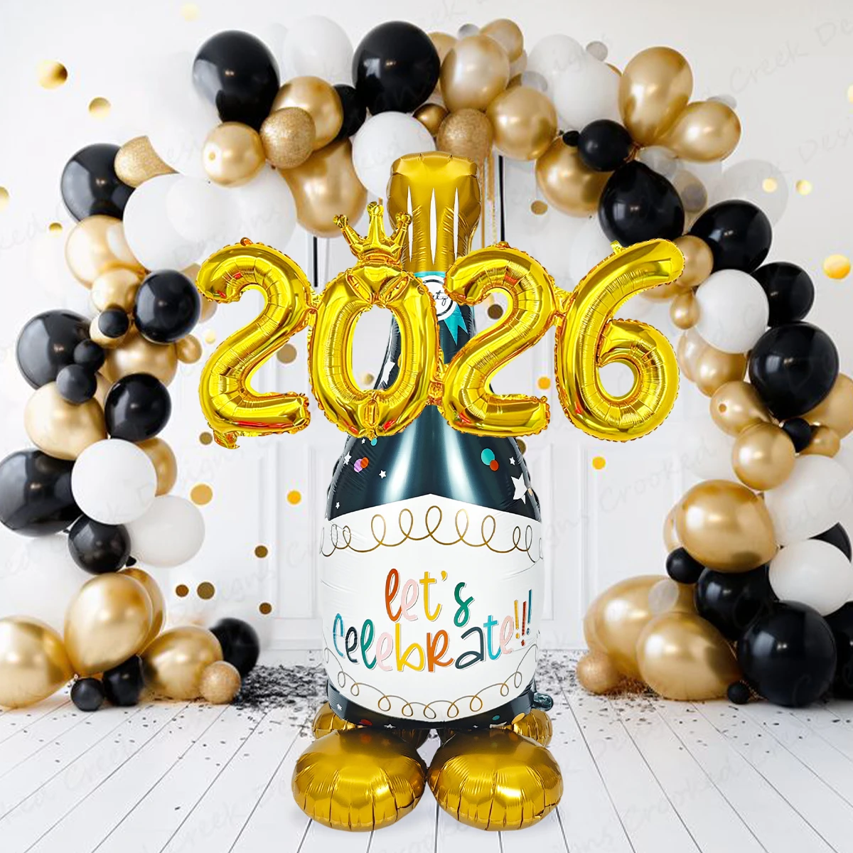 2 قطعة مجموعة زجاجات النبيذ للعام الجديد 2026، حفلة رأس السنة 2026، زينة ليلة رأس السنة الجديدة