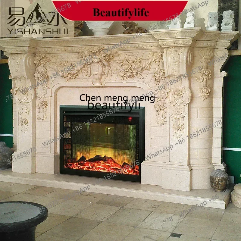D178 Marble fireplace European modern stone mantel indoor living room decoration heating ornament