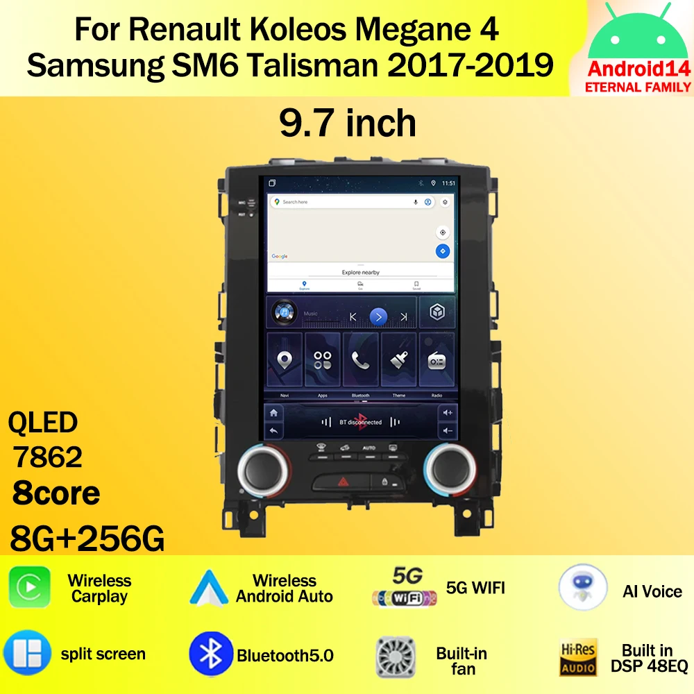 

9.7 inch For Renault Koleos Megane 4 Samsung SM6 Talisman 2017-2019 Talisma Android 14 Car Radio Multimedia Video Player GPS 4G