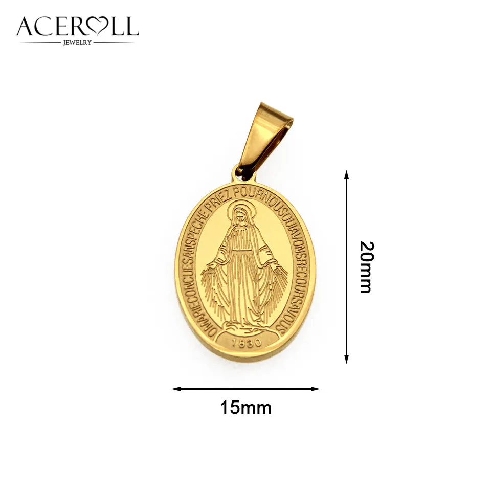 ACEROLL Stainless Steel Catholic Pendant of Miraculous Medal For Christian Virgin Mary