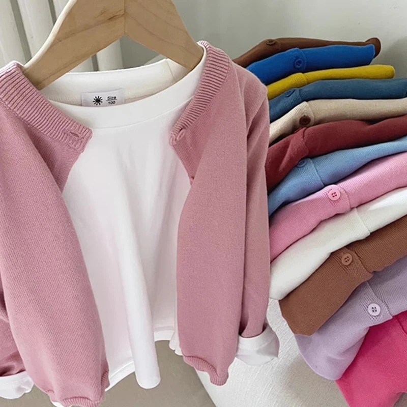 

2025 New Autumn Kids Solid Color Knitted Cardigan Sweater Baby Girls Boys Knitting Cardigan Coat 1-8Yrs Children Clothing