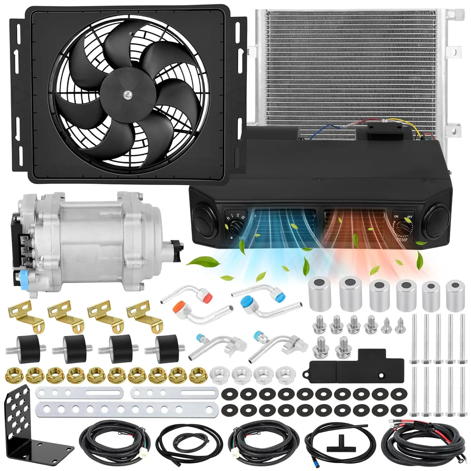 Universal Under Dash Electric Air Conditioner Heating&Cooling 12Volt DC 10000 BTU A/C Unit Kit for Car RV Van Truck ATV Pickup