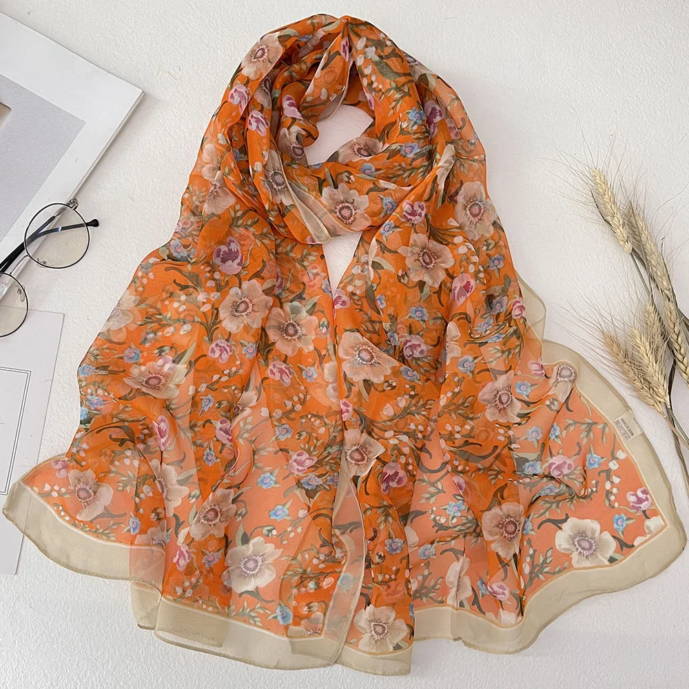 Sunflower Beautiful Women Foulard Elegant Chiffon Georgette Bandana Scarf Summer Beach Silk Feeling Sun Protection Thin