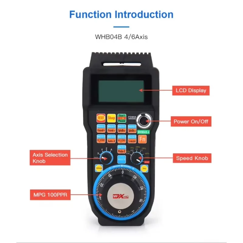 WHB04B 4/6 محور USB عجلة اليد اللاسلكية Mach3 التحكم عن بعد USB معلقة استقبال CNC قلادة شاشة الكريستال السائل