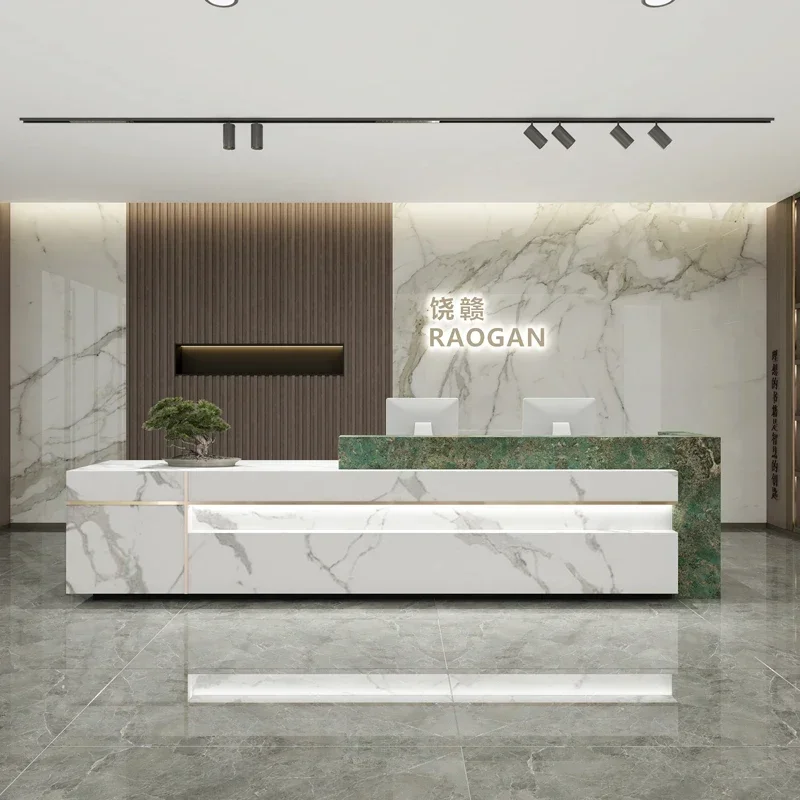 

Marble Checkout Cashier Reception Desks Company Shop Counter Economic Design Unique Floor Work Comptoir Magasin Office Furniture