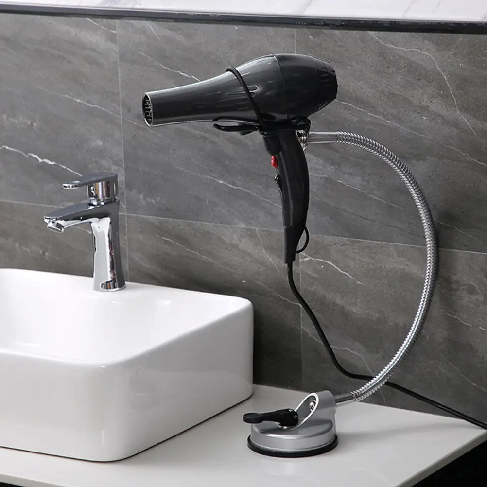 

Rotating Hands Free Hair Dryer Holder Stainless Steel Rubber Coated Suction Cup Bracket 360 Degree Adjustable Stand for Easy
