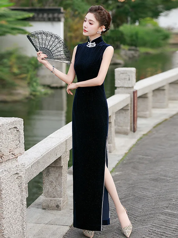 

Ele Long Velvet 2026 New Sle Stage Performance Outfit Runway Gown Daily Wear High Slit No Sve Color