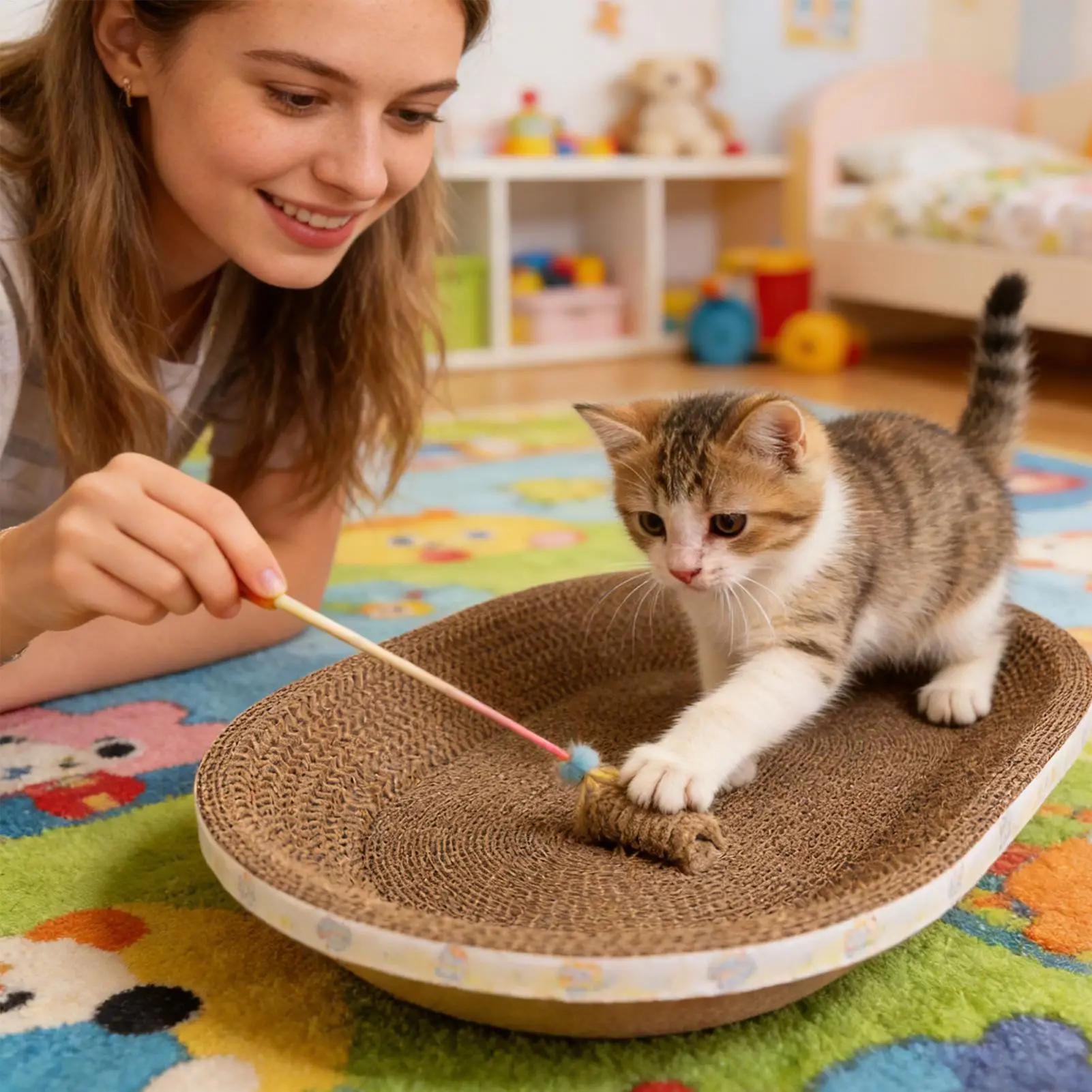 Katzen-Kratzbrett zum Möbelschutz, Krallenpflege-Spielzeug, Ovales Wellpappe-Kratzbrett, Verschleißfestes Katzennest, Katzenzubehör