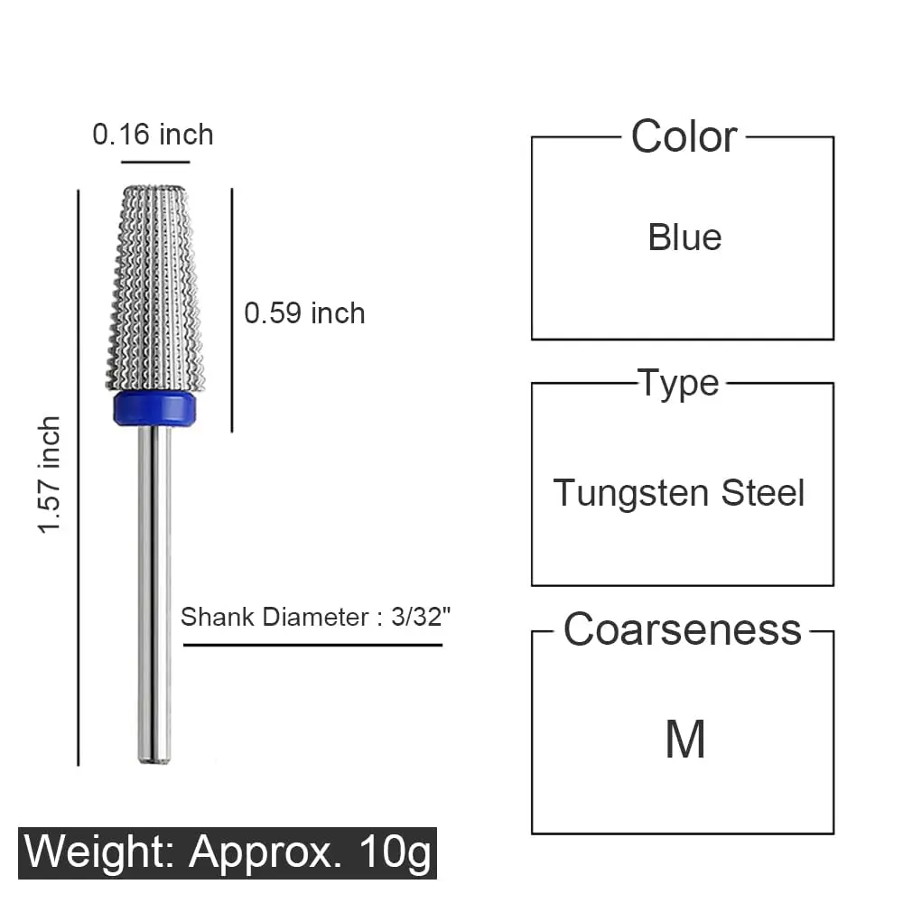 5 in 1 Multi-function Tapered Shape Straight Cut Nail drill bit, Use for Left and Right Handed Professional Carbide Tungsten Bit