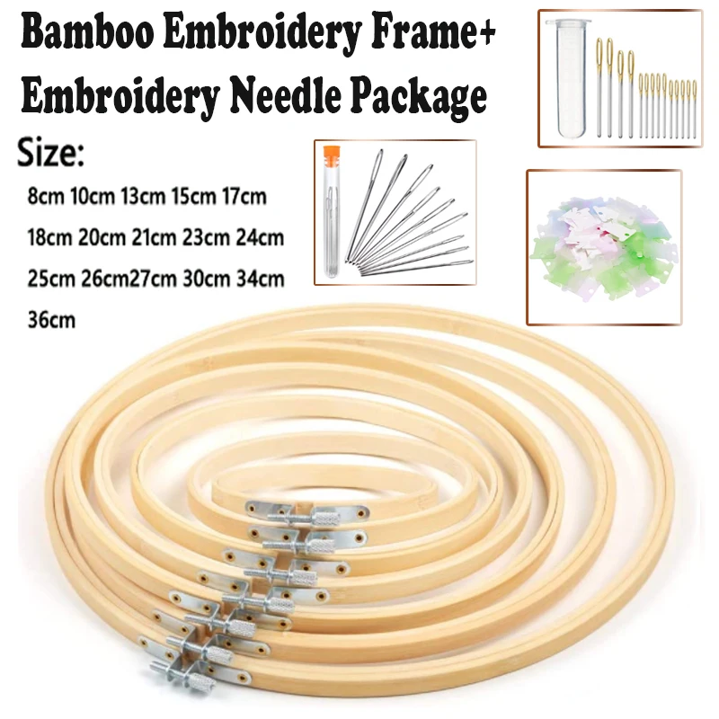 

10Pcs Embroidery Hoops Set Bamboo Circle Cross Stitch Hoops Rings with 9-14Pcs Needles for Cross Stitch Home Party Decor