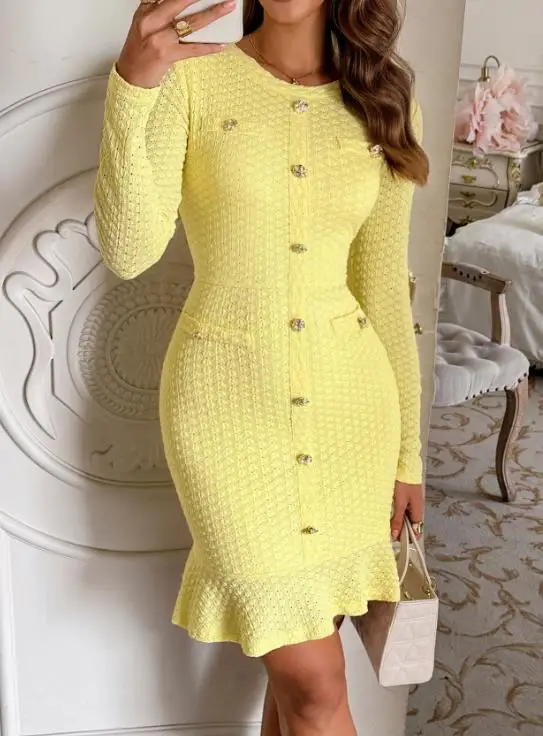 

Women's Casual round Neck Long Sleeve Dress Solid Color Spring/Summer Party Dinner Wear 2026