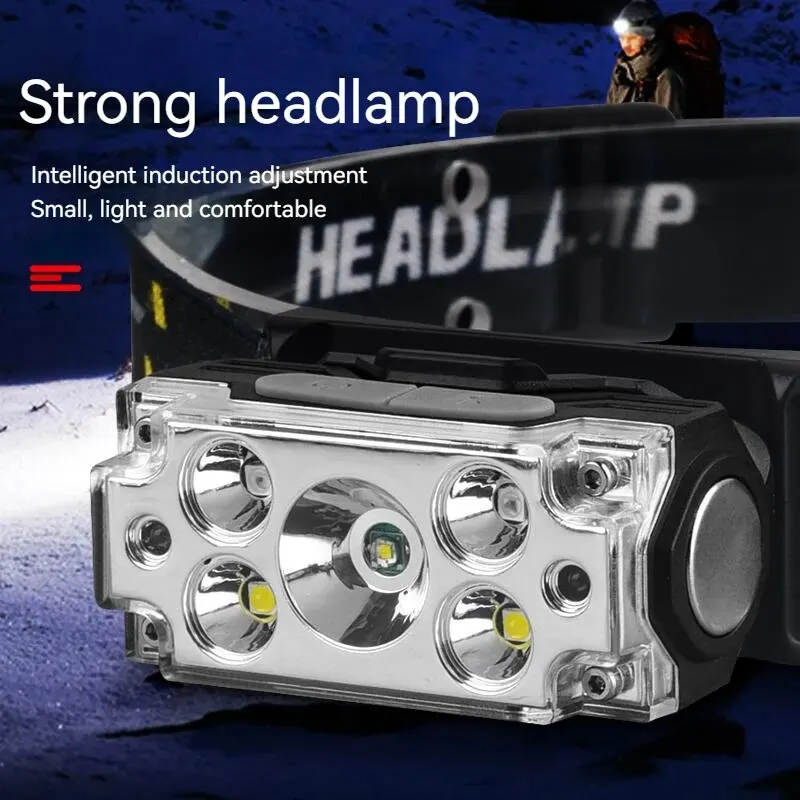 Mini Strong 5LED Headlamp Motion Sensor Headlight Outdoor Camping Fishing USB Rechargerable Portable Flashlight Head Lamp